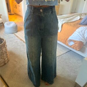 High Rise Blue Wide-Leg Jeans